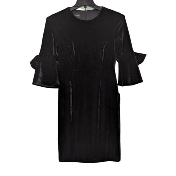 Donna Morgan Womens Size 4 Black Crew Neck 3/4 Bell Sleeve Shift Dress D6480M-XD - Picture 1 of 10